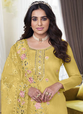 Pure Maheshwari Viscose Salwar Suit in Yellow